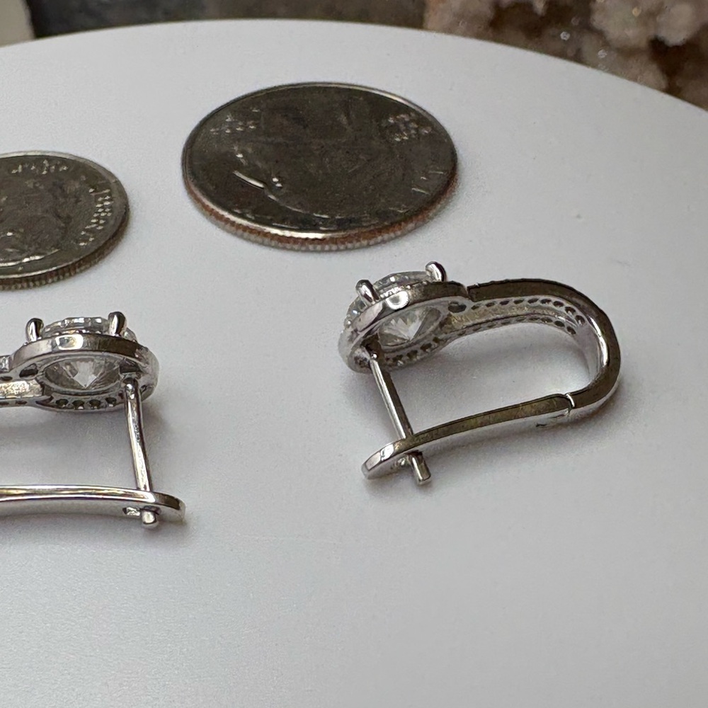 24CT Moissanite Halo Drop Earrings in 925 Sterling Silver - Picture 9 of 17